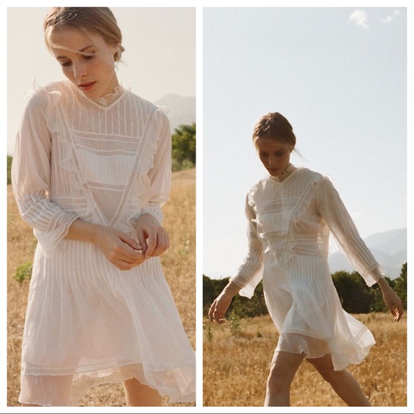 Doen XS Ivory Pleated Ruffle Paix Mini Dress Boho - Picture 7 of 8